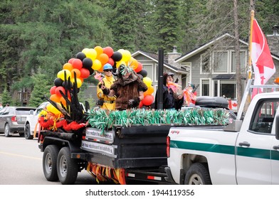 Waskesiu, Saskatchewan, Canada - July 1, 2019: Colorful Parade Floats And People Take Part In A Parade To Celebrate Canada Day In Prince Albert National Park.