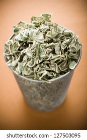 Waste Paper Basket With Crumpled Money