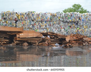 Waste Paper Bundles At A Recycling Facility