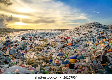waste plastic bottles and other types of plastic waste at the Thilafushi waste disposal site. - Shutterstock ID 426187984