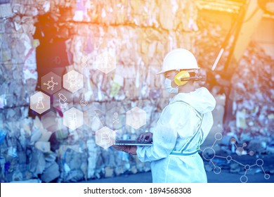 Waste processing plant. Technological process plastic bottles at the factory for processing and recycling. The worker recycling factory,engineers is out of focus or blurred. - Powered by Shutterstock - Get 15% off with code: PIKWIZARD15