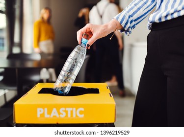 Waste Separation And Recycling In Business Office, A Midsection.