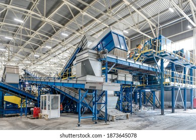 Waste Sorting Plant. Many Different Conveyors And Bins.