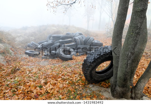 a waste tire\
dump pollutes the environment