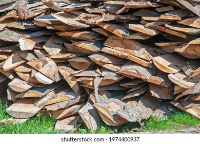 Waste Of Treated Boards. Sawmill Waste Close Up