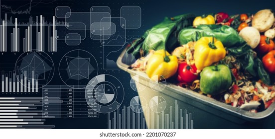 Wasted food and statistical data. Food loss. - Shutterstock ID 2201070237