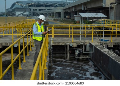 Wastewater treatment concept. Service engineer on  waste water Treatment plant.