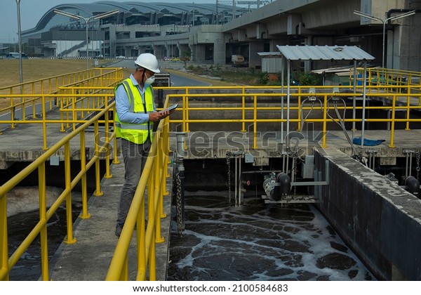 Wastewater treatment concept. Service engineer on \
waste water Treatment\
plant.