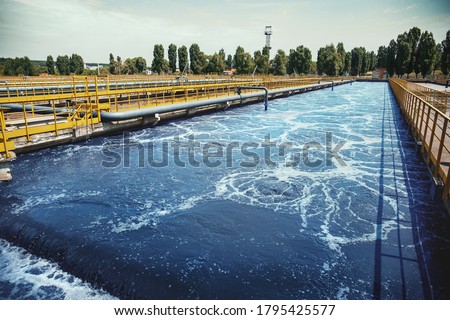 Wastewater treatment plant. Reservoir for purification of sewage.