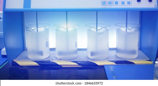 Wastwater Jar Test (Coagulation Test) From Industry Plant, Water Quality Test With Blue Light Effect