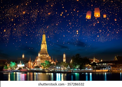 Wat Arun With Krathong Lantern, Bangkok Thailand