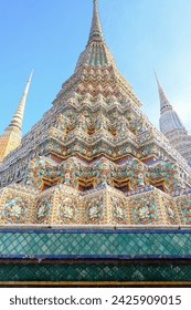 Wat Arun Mosaic: Bangkok's Temple of Dawn, Blue Sky, Thailand