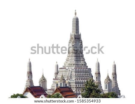 Wat Arun Ratchawararam Ratchawaramahawihan or Wat Arun is a Buddhist temple in Bangkok Yai district of Bangkok, Thailand. Isolated on white background.