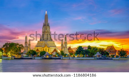 Wat Arun Temple at sunset landmark of  Bangkok, Thailand