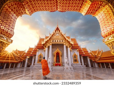 wat benchamabophit white marble temple in Bangkok city in Grand palace area, Dusit, Bangkok, Thailand, Asia - Powered by Shutterstock