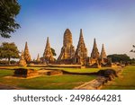 Wat Chaiwatthanaram temple at sunset in a historical park in Ayutthaya, Thailand is popular destination and landmark for tourists.