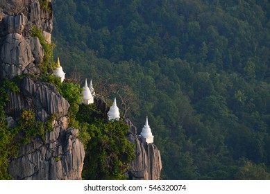 Wat Chalermprakiat Prajomklao Rachanusorn beautiful Thai Temple landscape, Amazing temple on top of mountain at Lampang, North of Thailand, Unseen in Thailand, Pagoda on the rock mountain.