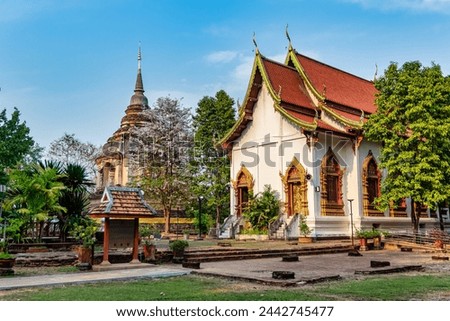 Wat Chet Yot, seven pagoda temple. Ancient buddhist temple Wat Jed Yod in Chiang Mai, Thailand.