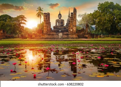 Wat Mahathat Temple in the precinct of Sukhothai Historical Park, a UNESCO World Heritage Site in Thailand - Shutterstock ID 638220802