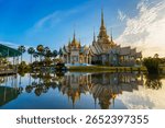 Wat Non Kum or Wat Luang Pho To in Sikhio District, Nakhon Ratchasima, Korat, Thailand is a symbolic place of temples in Thailand. At sunset, there is a reflection in the water.