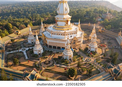 Wat Pha Nam Thip Thep Prasit Wanaram is a buddhist temple in Roi et, an urban city town, Thailand. Thai architecture landscape background. Tourist attraction landmark.