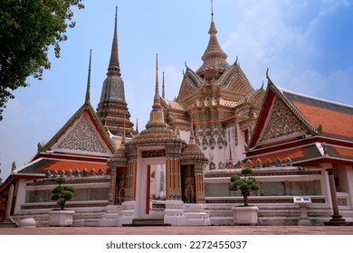 Wat Pho is a beautiful temple and has the most pagodas in Thailand Which foreign tourists are popular to visit a lot, Bangkok, Thailand.