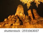 Wat Phra Ram at night in Ayutthaya Province, Thailand