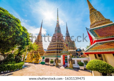 Wat Po (Wat Pho), Temple of Reclining Buddha, Royal Monastery, Popular Tourist Attractions in Bangkok, Thailand.