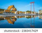 wat suthat and giant swing located at bangkok city, thailand