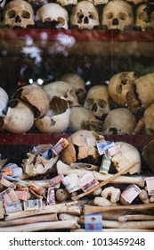 Wat Thmey (Killing Fields) Glass Display Case In Siem Reap, Cambodia