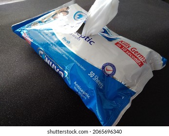 WATAMPONE ,INDONESIA- OCTOBER 29 2021 ;soft wet wipes still in plastic packaging