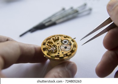 Watch Maker Is Repairing A Vintage Automatic Watch.