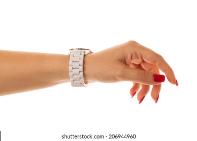 Watch On Woman Hand Isolated On White Background