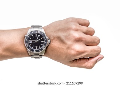 Watch On Wrist Isolated Over A White Background