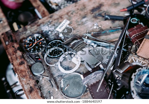Watch repair equipment\
in a watch shop
