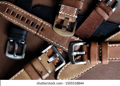 Watch straps, Genuine handcraft italian calfskin leather with white top stitching, Group of stylish wristwatch straps, Men fashion and accessories.