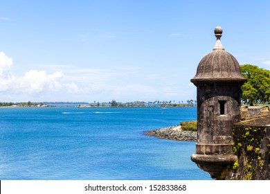 Watch tower in El Morro castle at old San Juan, Puerto Rico. 