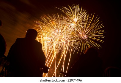 Watching A Fourth Of July Fireworks Display.