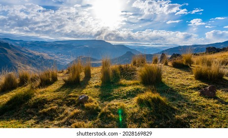 Watching The Sunrise On A Sunny Day With Few Clouds Near The Andes Of Peru