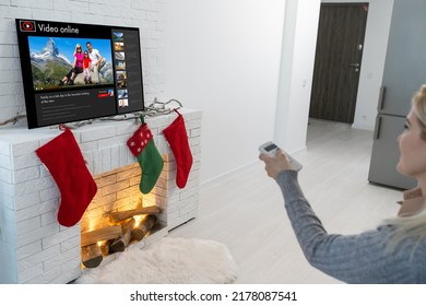 Watching Tv At Christmas, Fireplace.