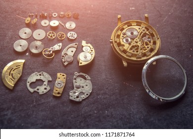 Watchmaker's workshop, watch repair, Watchmaker is repairing the mechanical watches in his workshop