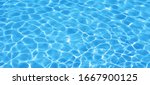 Water background, ripple and flow with waves. Summer blue swiming pool pattern. Sea, ocean surface. Overhead top view with place for text. Panoramic banner.