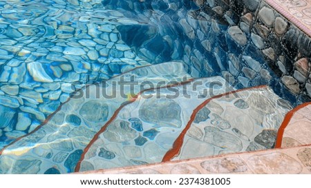 Water background, ripple and flow with waves. Summer blue swiming pool pattern