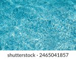 Water background, ripple waves. Blue swiming pool pattern. Sea surface. Water in swimming pool with sun reflection. Banner with copy space.