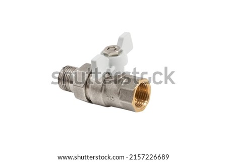 water ball valve with connecting fitting, on white background, isolated