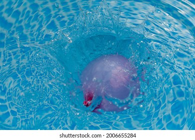 Water Ballon Splashing Into The Blue Water - Fun Game In Summer