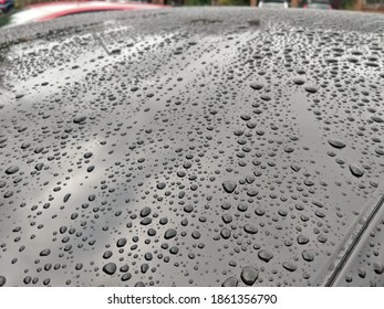 water beading on the roof of a black car