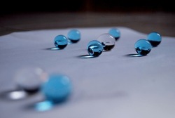 Water Blue Gel Balls.Polymer Gel.Silica GelBalls Of Blue Hydrogel.Crystal Liquid Ball With Reflection. Close Up Macro