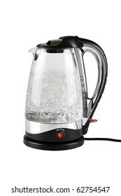 Water Boiling In The Glass Electric Kettle.