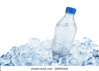 Water Bottle In Ice Cube Isolated On A White Background